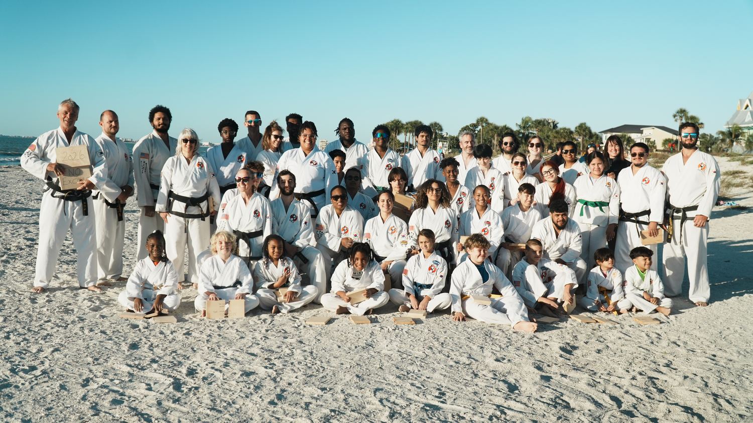 Students and instructors of Traditional TaeKwon-Do Center of South Tampa on the beach